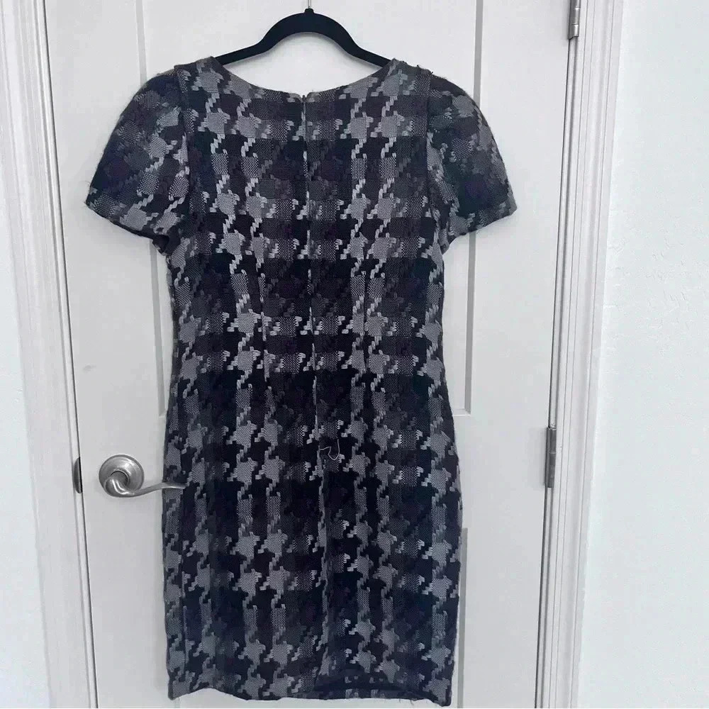 RABBIT RABBIT RABBIT purple grey black plaid fringe tweed knee length dress 10 - Picture 5 of 9